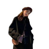 Hepburn Style Autumn And Winter Black Woolen Coat Women