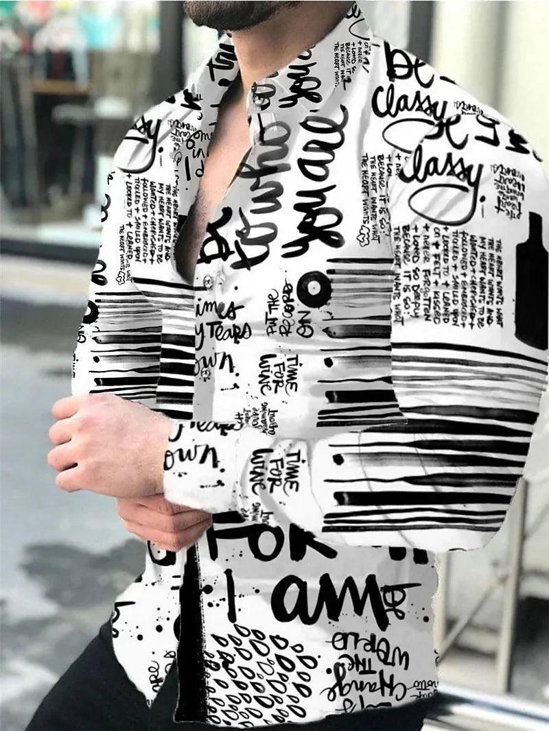 Luxury Newspaper Text Art Fashion Shirt