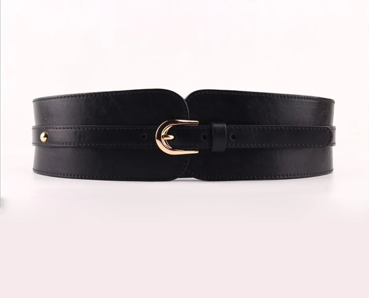 Waistband Female Vintage Genuine Leather Belt Buckles100% Cowskin Wide Belt For Women High Quality Ceinture Femme Elastic red