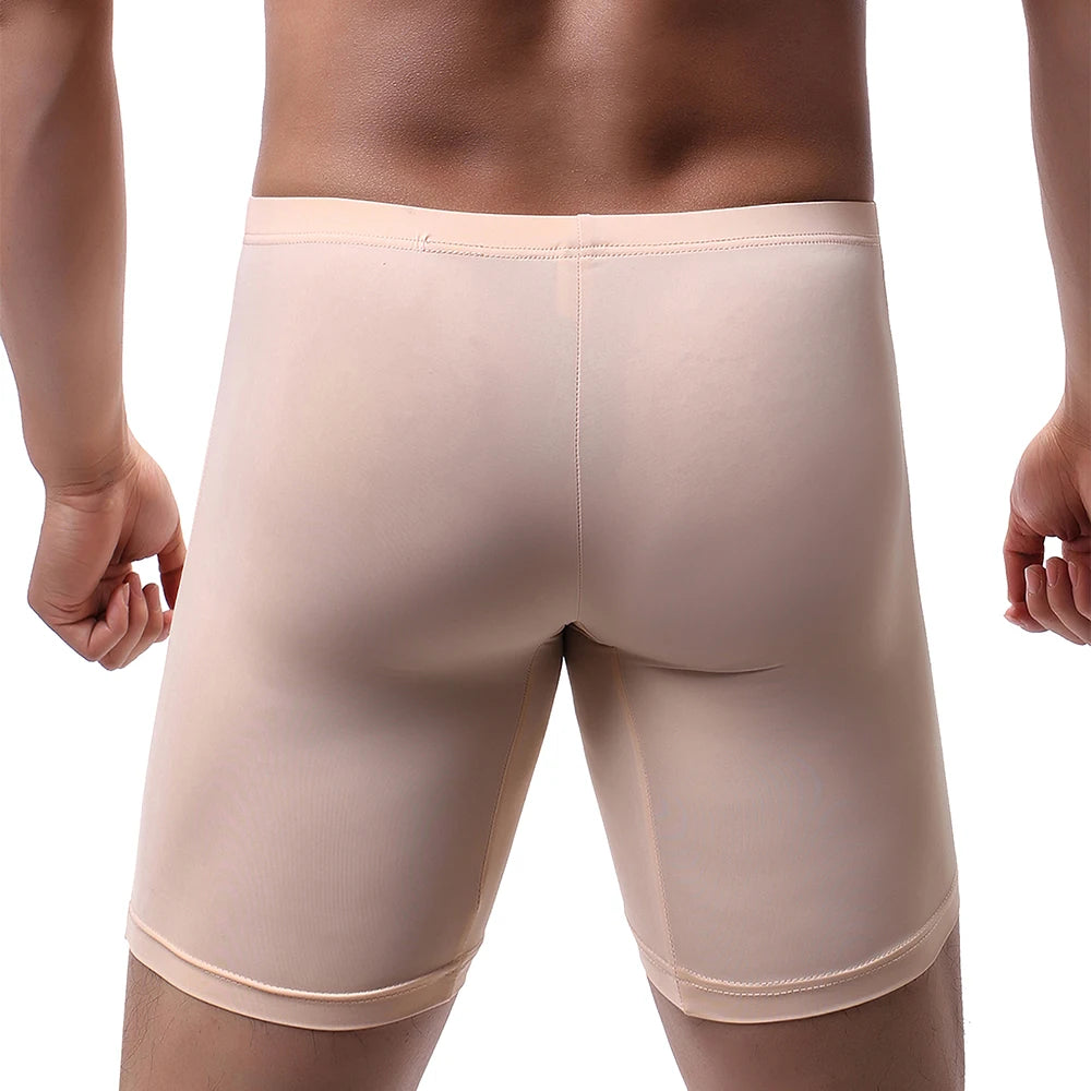iKingsky Men's Long Leg Boxer No Ride Up Underwear Seamless Front Trunks Stretch Mens Underpanties Great for Sport