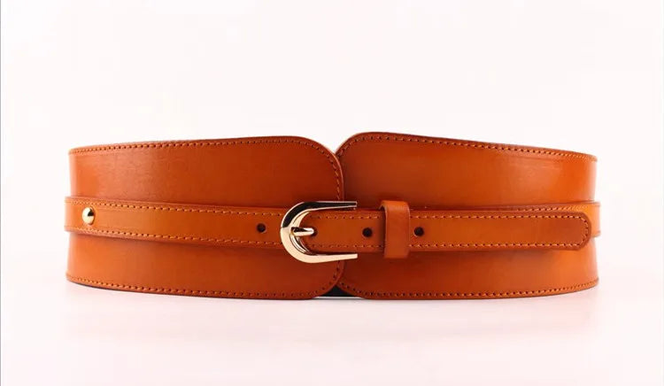 Waistband Female Vintage Genuine Leather Belt Buckles100% Cowskin Wide Belt For Women High Quality Ceinture Femme Elastic red