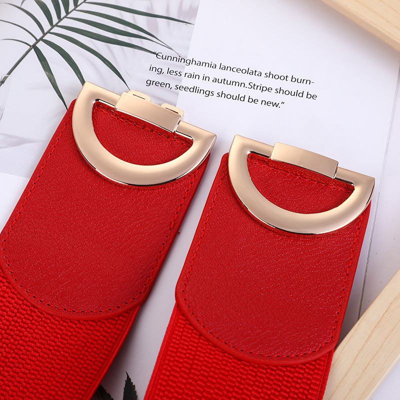 Women's Belt Gold Pair Buckle Black Waist Seal Fashion Elastic Wide White Red Good Quality Dress Knit Designer Belt