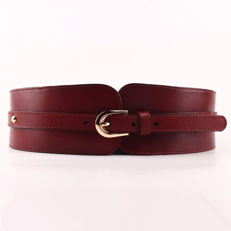 Waistband Female Vintage Genuine Leather Belt Buckles100% Cowskin Wide Belt For Women High Quality Ceinture Femme Elastic red