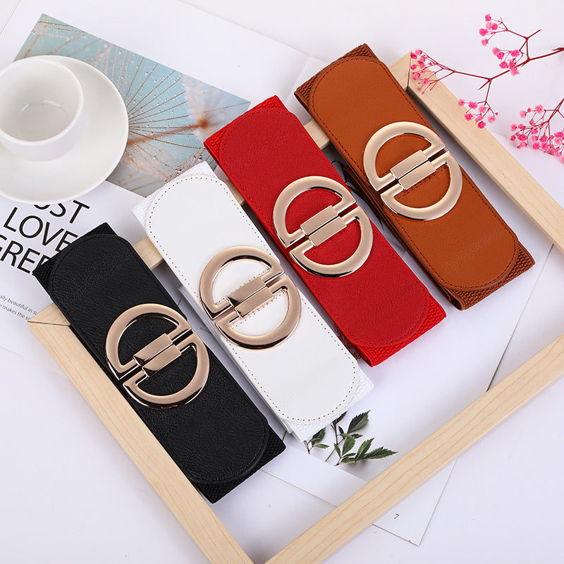 Women's Belt Gold Pair Buckle Black Waist Seal Fashion Elastic Wide White Red Good Quality Dress Knit Designer Belt