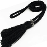 Women Waist Belt Rope Chinese Style Braided Woven Tassel Thin Belt Female Knot Decorated Waistband Hot Casual Solid Black Belts