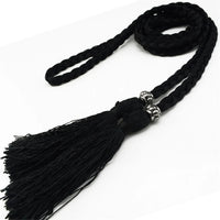 Women Waist Belt Rope Chinese Style Braided Woven Tassel Thin Belt Female Knot Decorated Waistband Hot Casual Solid Black Belts