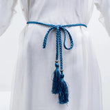 Women Waist Belt Rope Chinese Style Braided Woven Tassel Thin Belt Female Knot Decorated Waistband Hot Casual Solid Black Belts