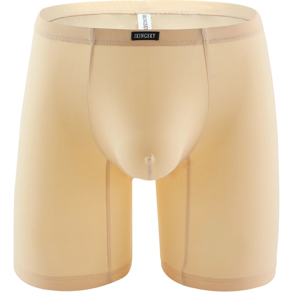 iKingsky Men's Long Leg Boxer No Ride Up Underwear Seamless Front Trunks Stretch Mens Underpanties Great for Sport