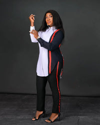 2 Pcs Stripe Print Long Sleeve Tops and Pant Set