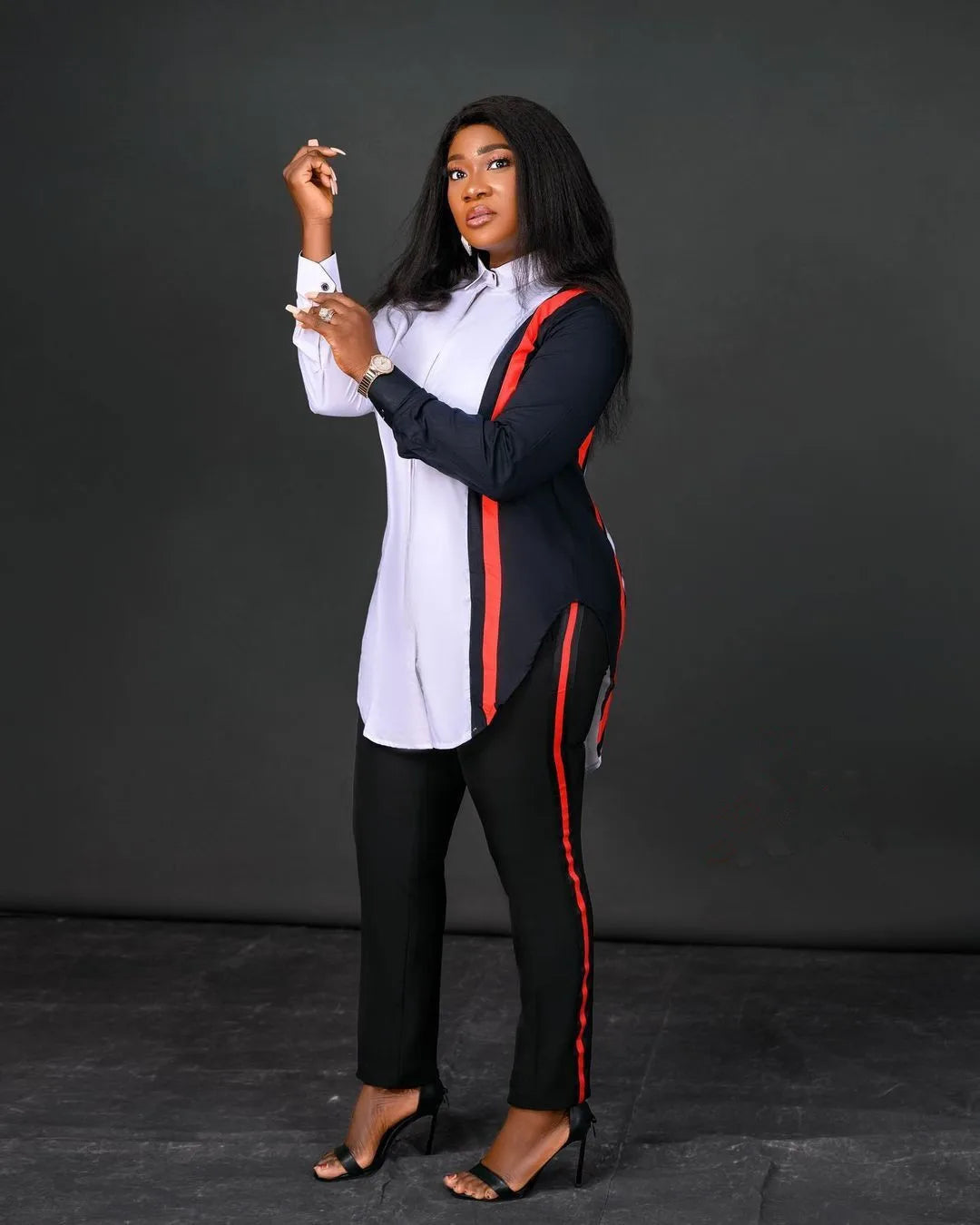 2 Pcs Stripe Print Long Sleeve Tops and Pant Set