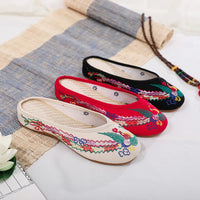 Embroidered Phoenix Women Cotton Close Slippers