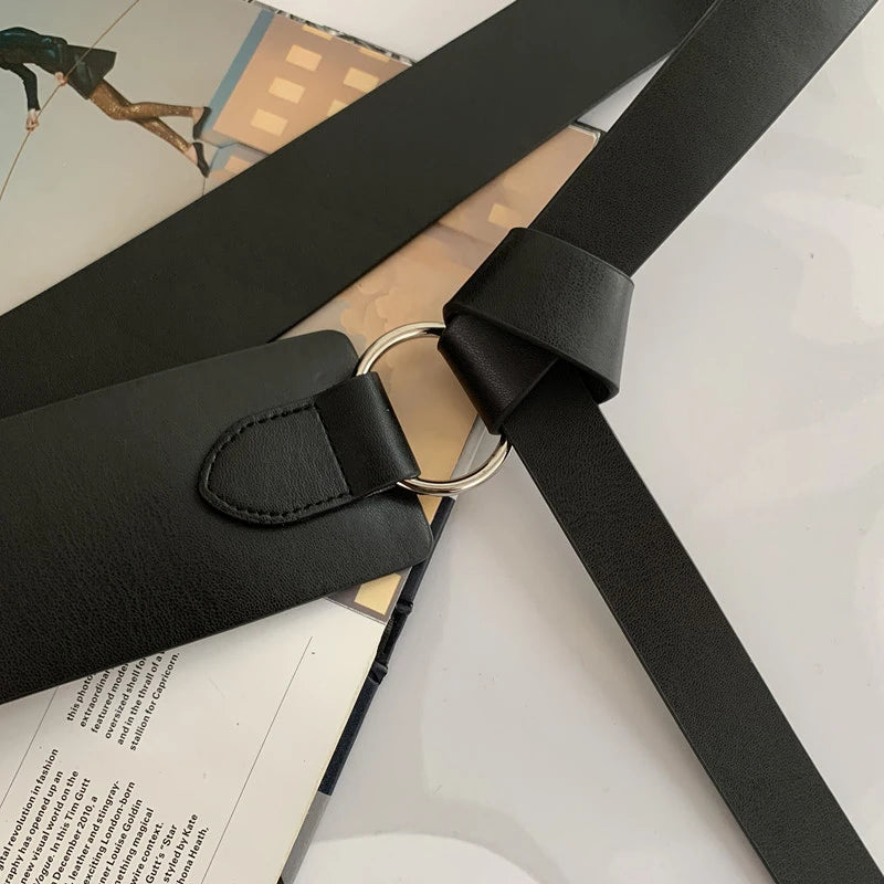 120cm Female Fashion Circle Belt Wide Black Belt for Women Geometric Knot Waistband Waist Dress Coat Clothing Decoration