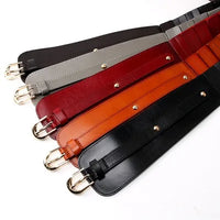 Waistband Female Vintage Genuine Leather Belt Buckles100% Cowskin Wide Belt For Women High Quality Ceinture Femme Elastic red
