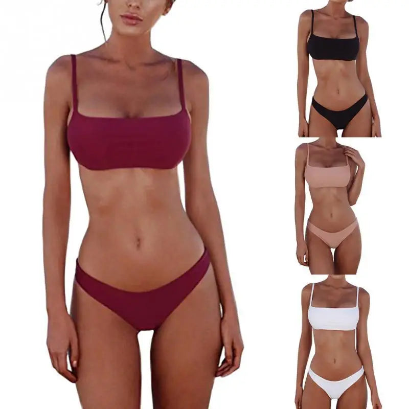 Plus Size Solid Swimwear Bikini Set