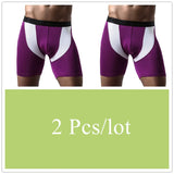 2pcs/Lot underpants leg up long boxer shorts man underwear panties for men pouch male trunks mesh calzoncillo hombre sexy boxers