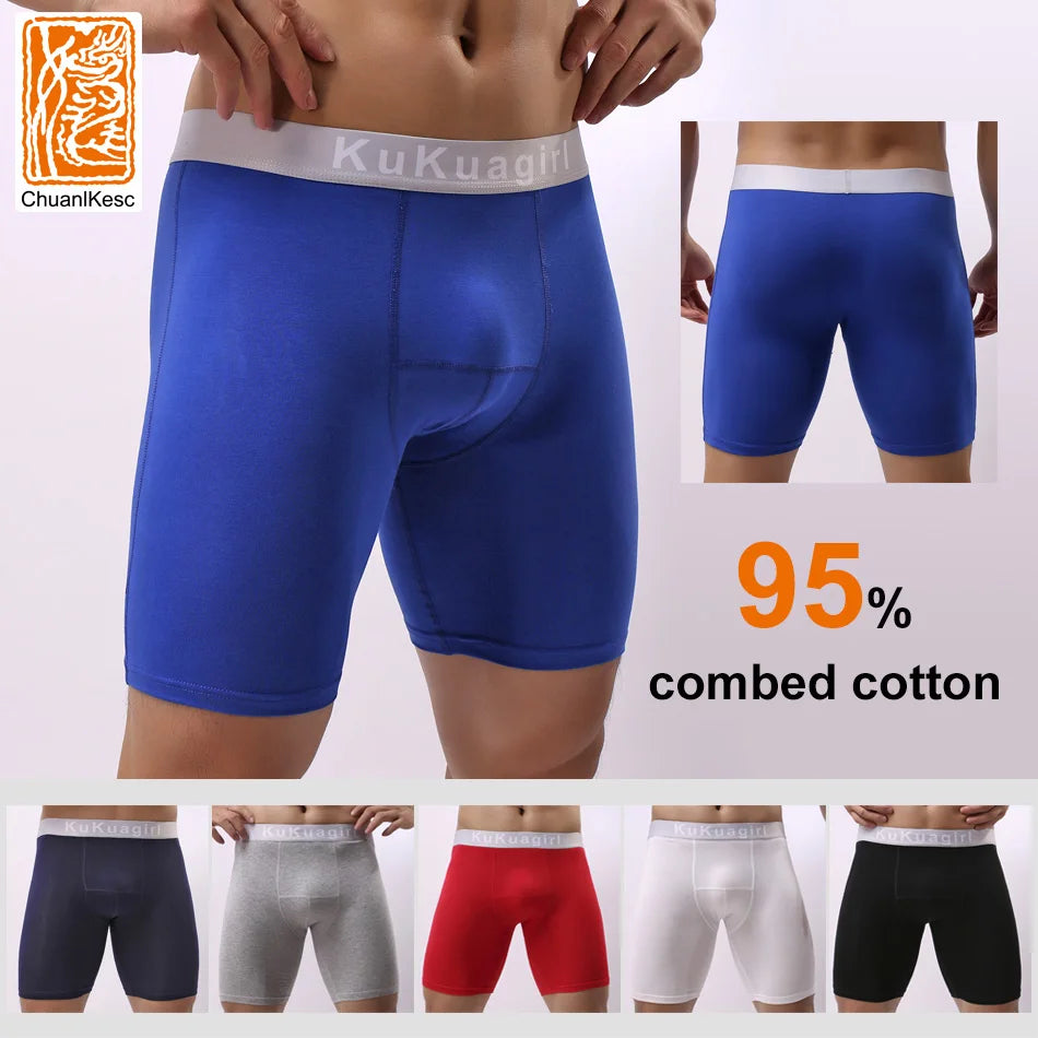 Men's Underwear Pure Cotton Lengthened Boxer Pants Sports Sweat Absorbing Comfortable Fitness Pants To Prevent Abrasion Of Legs