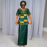 MD African Dresses For Women Embroidery 2PCS Tops Dresses Ankara Rich Robes Traditional Party Wedding Ramadan Church Clothes