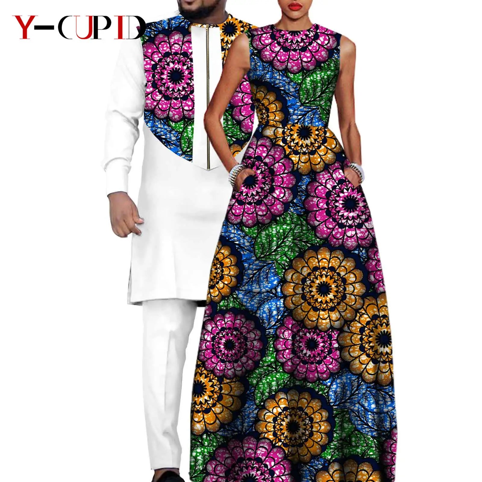 African Dresses for Matching Couple Outfits for Party Vestidos Y23C067