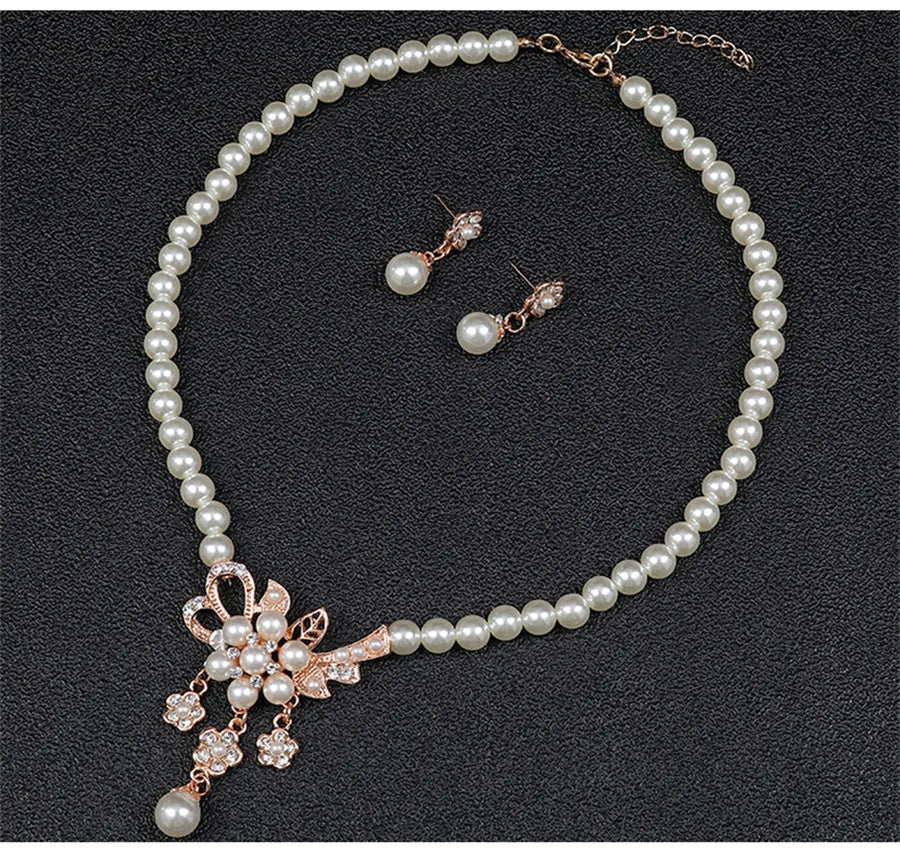 Personality flower Pearl Wedding Necklace Earring