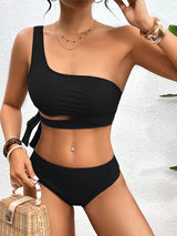 Solid Padded One Shoulder Bikini Set