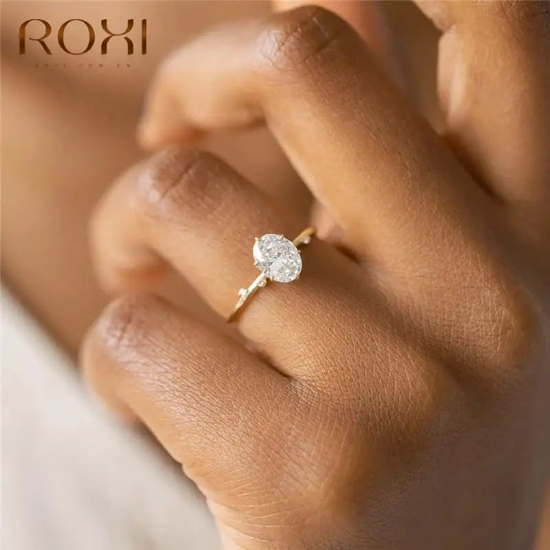 ROXI Elegant Geometry Egg Shape Crystal Gold Rings for Women