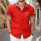 Solid Color Patchwork Printed Shirt for Men