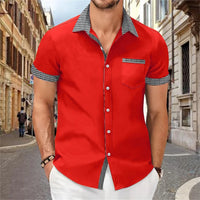 Solid Color Patchwork Printed Shirt for Men