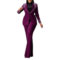 Women's Pearl Splicing Blazer and Wide Pants Set