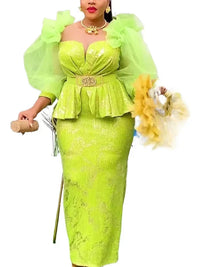 African  Fashion Plus Size Sequin Evening Party Long Dress