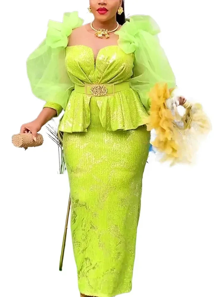 African  Fashion Plus Size Sequin Evening Party Long Dress