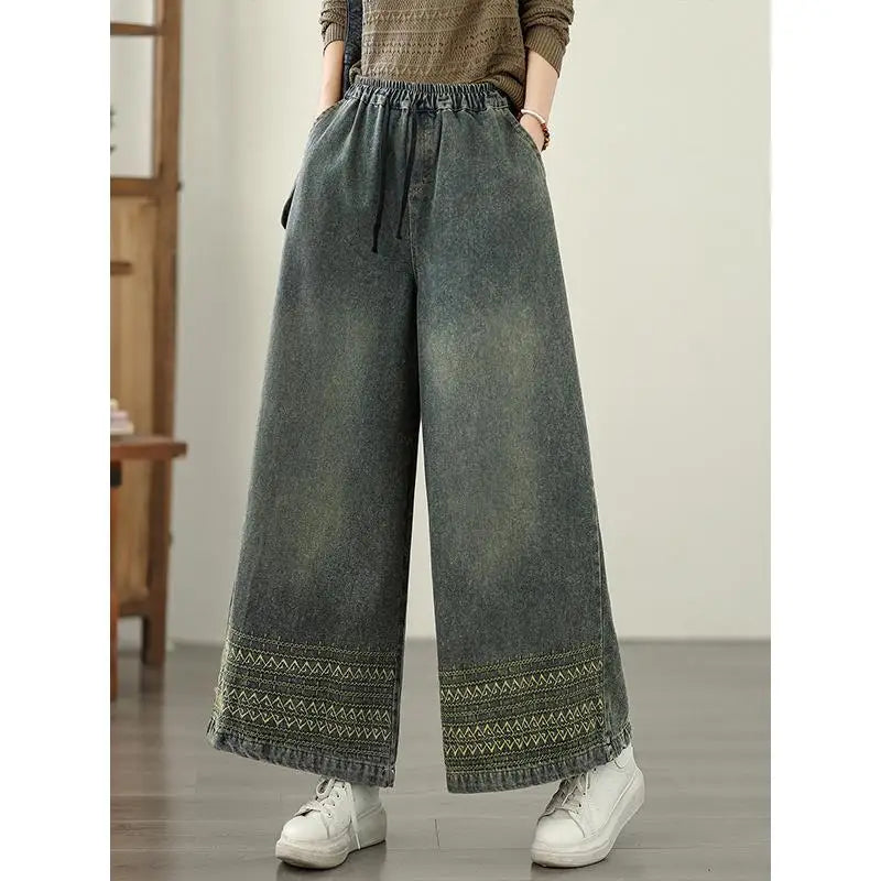 Retro Heavy Embroidery Ethnic Style Pants