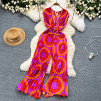 Summer Elegant Abstract Print High Jumpsuit