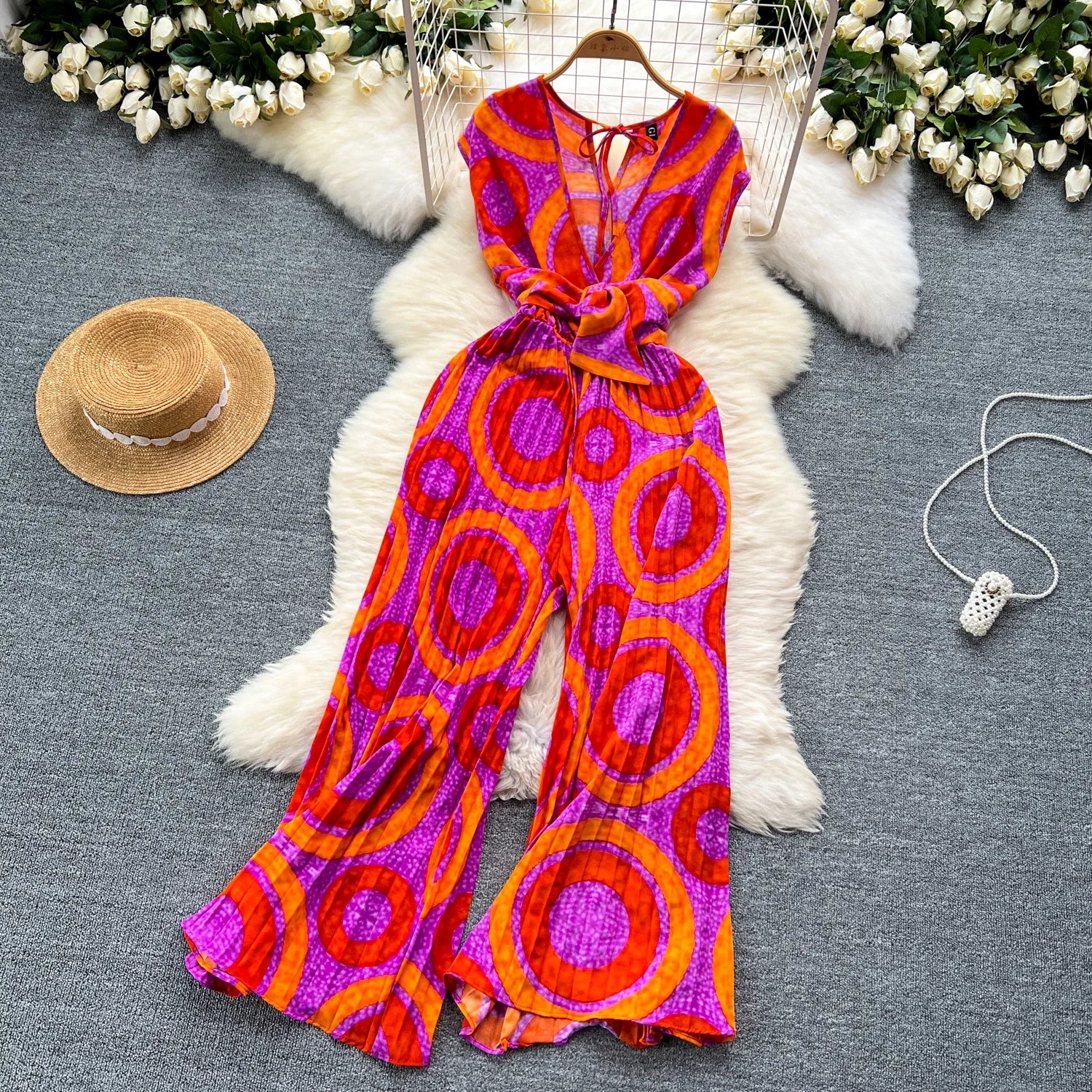 Summer Elegant Abstract Print High Jumpsuit