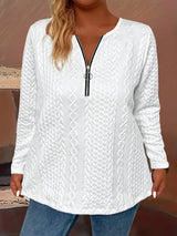 Plus Size Half-Zipper Long Sleeve T-Shirts