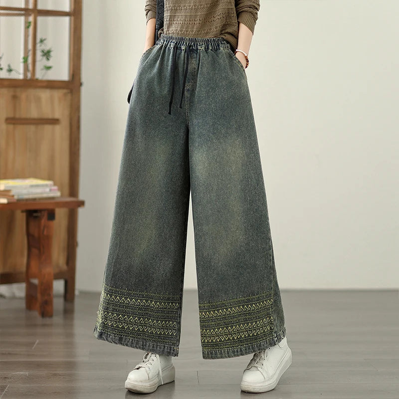 Retro Heavy Embroidery Ethnic Style Pants