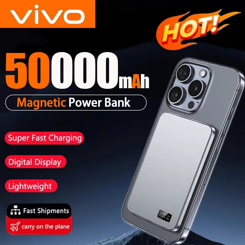 VIVO 50000mAh 3C Certification Ultra Thin Power Bank For MagSafe Magnetic Wireless Fast Charge Portable Battery for iphone xiaom