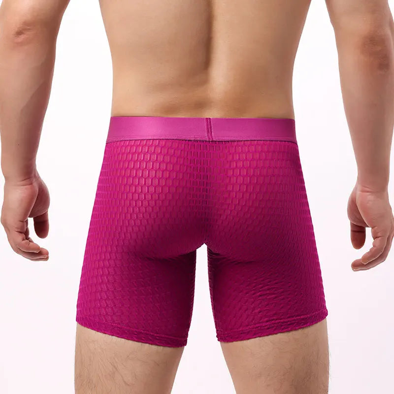 Fashion Ice Silk Underwear Long Leg Boxer Shorts For Man EUR Size Summer Thin Quick Dry Panties Lace Sexy Lengthen Underpants