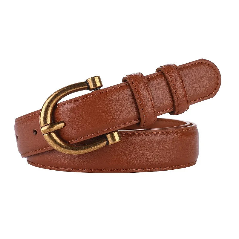 Fashion Women Belt Suede Genuine Leather Skinny Waistband Gold Buckle Wine Red Belts for Jeans Pants Casual