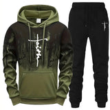 Mens Tracksuit Casual Printing Splash-ink Hooded Sweatshirts Sports Jogging Mens Clothing Autumn Winter Single Piece Tops Pants