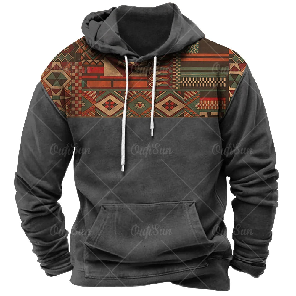 Men Hooded Vintage Print  Sweatshirt