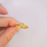 24K Real Gold Square Sugar Citrine Ring for Ladies