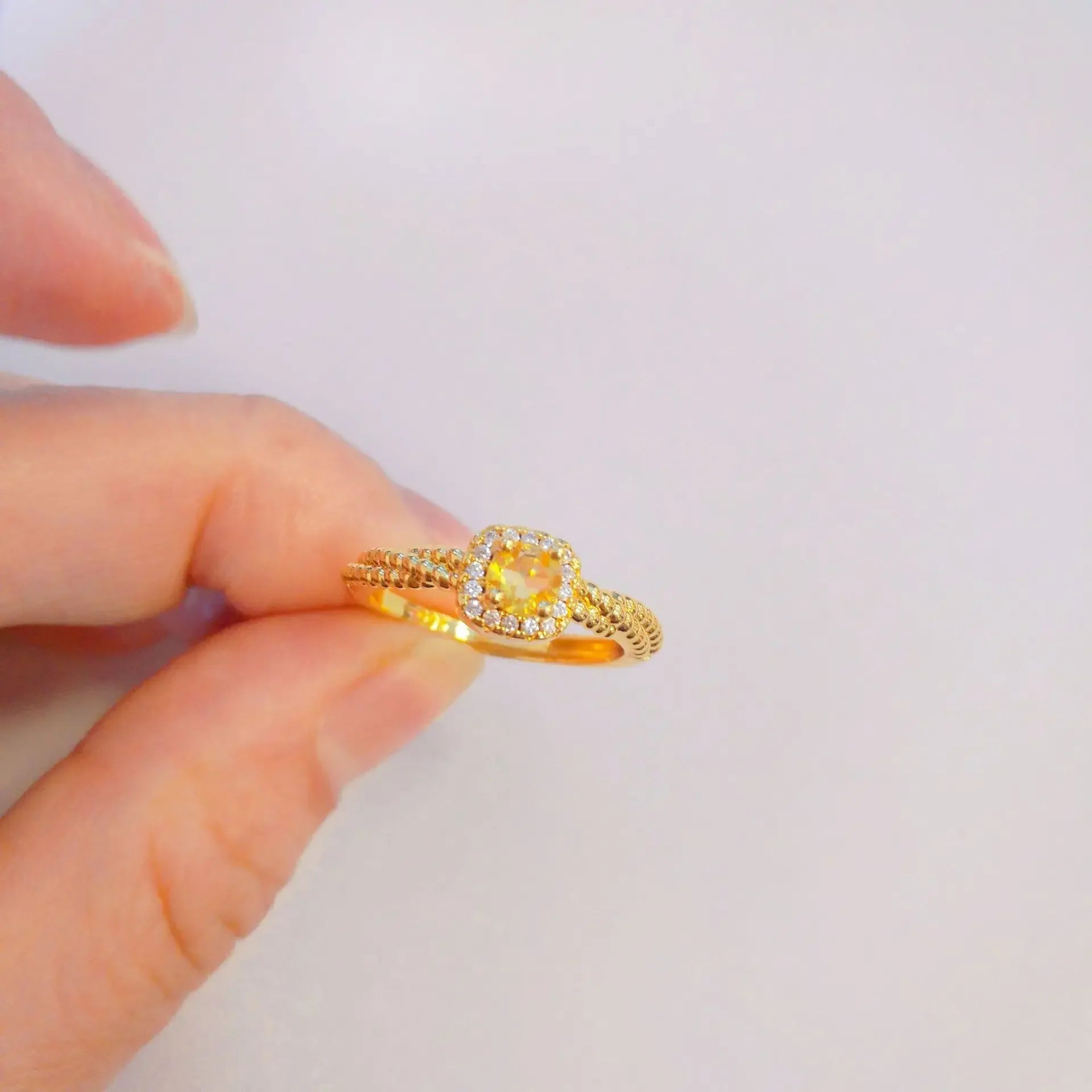 24K Real Gold Square Sugar Citrine Ring for Ladies