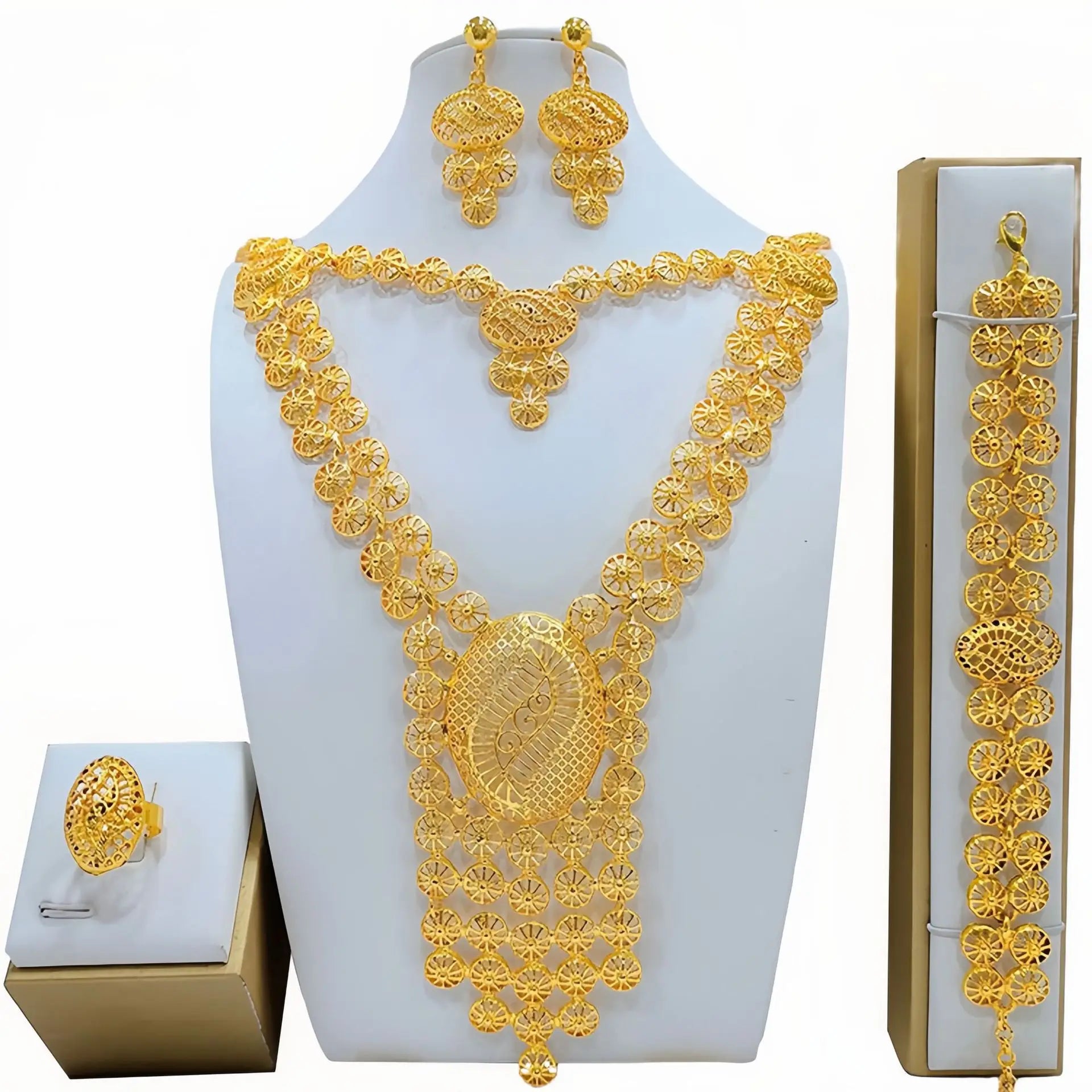 24K real gold  9999 yellow gold Jewelry suit Long Necklace suit Bracelet