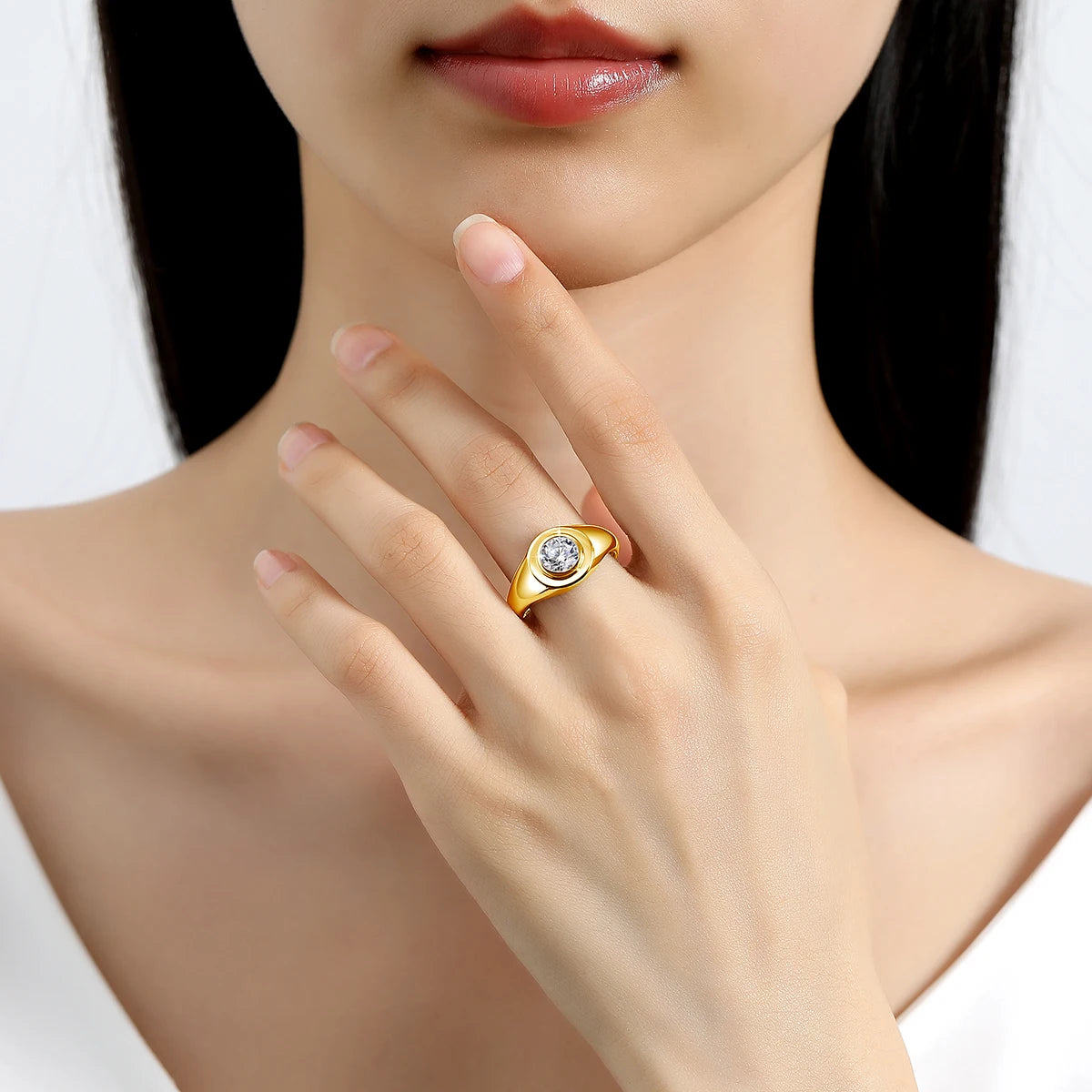 18K Gold Plated Moissanite Ring D Color VVS 1ct S925