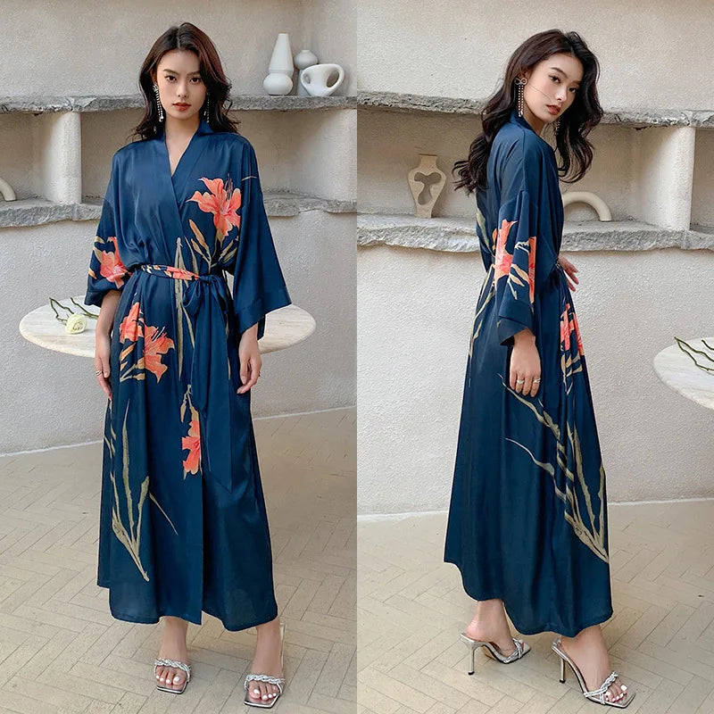Summer Ice Silk Pajamas Bathrobes