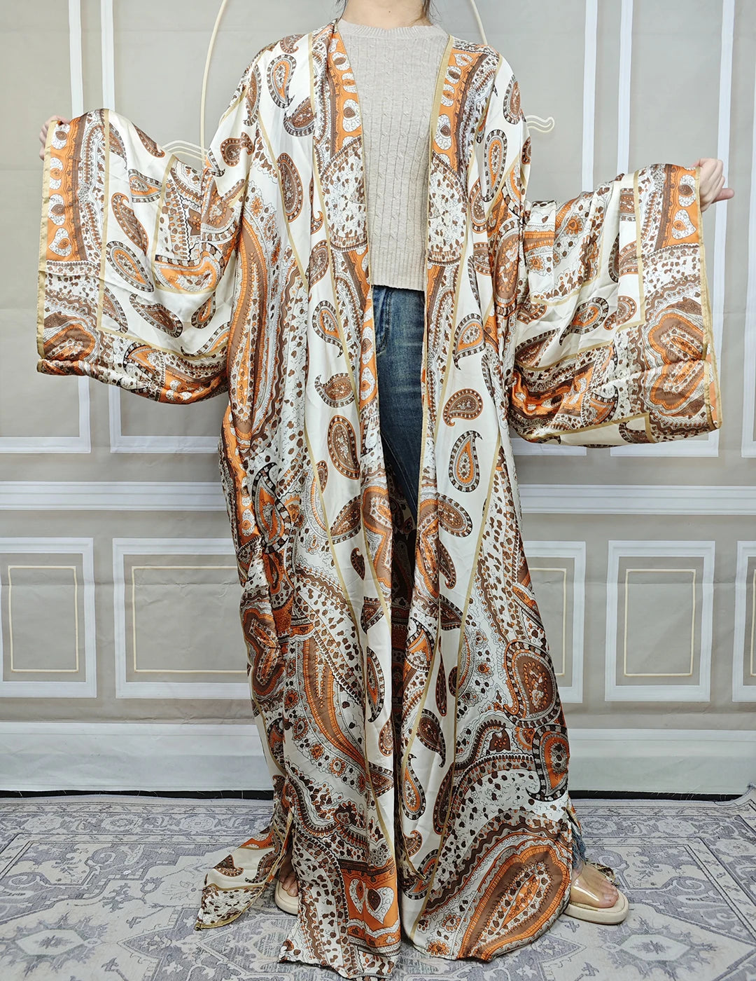 African Dresses For Women Plus Size Muslim Summer Silk Loose Cardigans Traditional Ramadan Long Duster Coat For Party