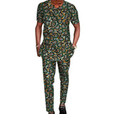African Tribal Culture Men's Outfits Short Sleeve Set Shirts Patch Trousers African Print Male Pant Suits Party Wear Customized