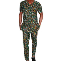African Tribal Culture Men's Outfits Short Sleeve Set Shirts Patch Trousers African Print Male Pant Suits Party Wear Customized