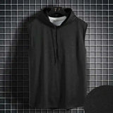 Men Tie Collar Hooded Sleeveless Vest