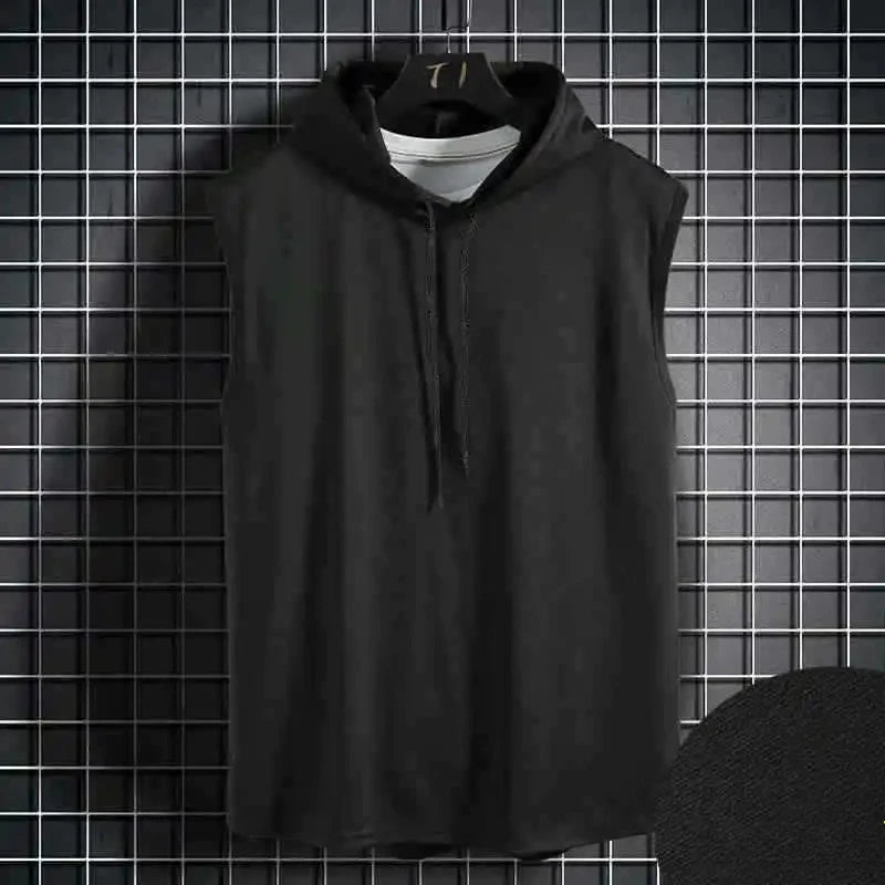 Men Tie Collar Hooded Sleeveless Vest